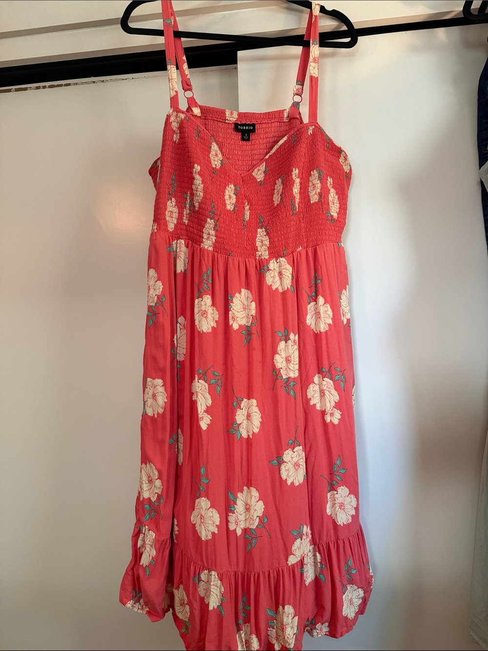 torrid Coral Floral Smocked Sundress with Cream Flowers